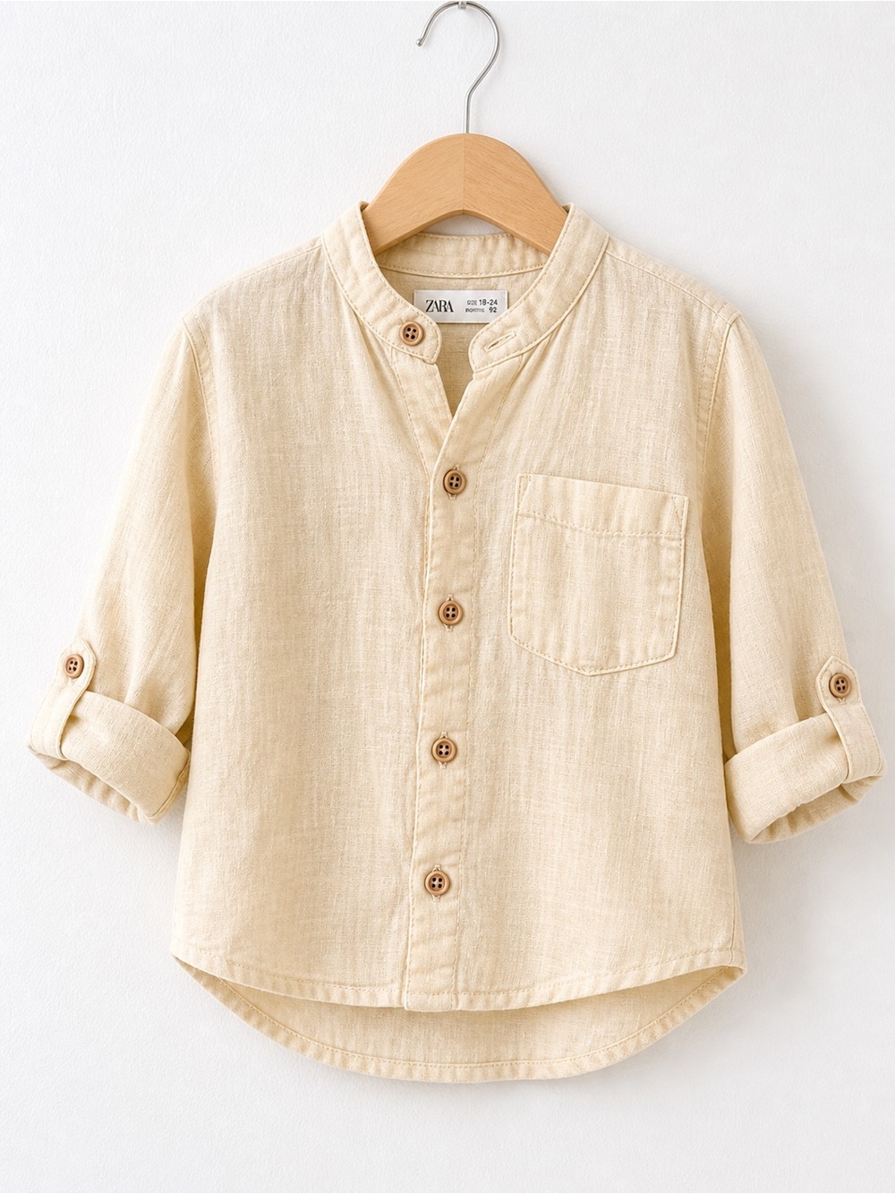 ZARA Cream Button-Down Mandarin Collar Shirt